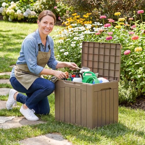 Flamaker Deck Box 30 Gallon, Waterproof Resin Small Storage Box with Lid