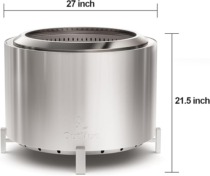 27 inch Stainless Steel Smokeless Fire Pit, Outdoor Smokeless Firepit, Wood Burning Fire Pits for Camping, Bonfire, Low Smoke Firepit for Outside (Vertical Hole)