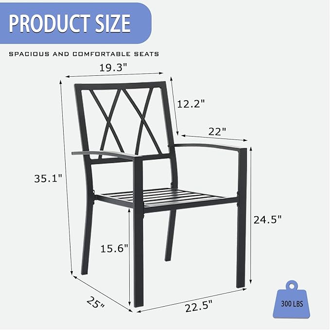 Outdoor Dining Chairs Set of 8, Metal Frame Stackable Patio Dining Chairs with Armrest, Wrought Iron Patio Bistro Chairs for Lawn, Backyard, Garden, Porch