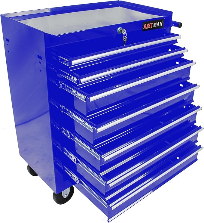 7 Drawers Rolling Tool Cart on Wheels, Trolley Organizer Tool Case Tool Chest, Multifunctional Tool Storage Tool Box for Workshop, Garage, Warehouse, Repair Shop (7 Drawers-29.9" H-Blue)