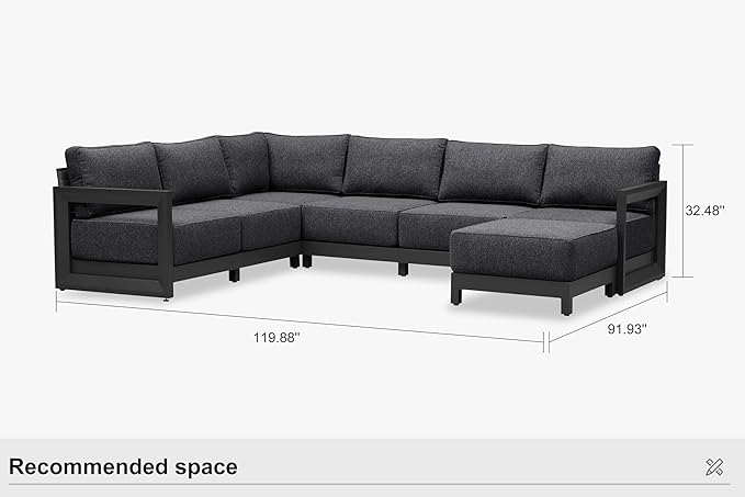 PURPLE LEAF Patio Furniture Set U-Shaped Outdoor Couch with 9.6" Thick Cushion and Soft Pillows 7 Piece Outdoor Sectional Sofas with Ottoman Modern Patio Conversation Sets for Yard Porch Deck, Grey