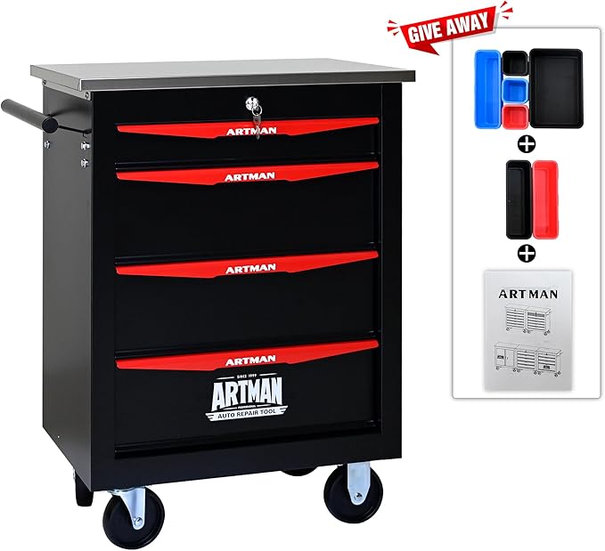 4 Drawers Tool Cart on Wheels,Multifunctional Rolling Tool Storage Chest,Drawer Rolling Trolley Organizer Tool Box for Garage,Workshop,DIY Multiple Interconnectable(4 Drawers-30.5" H)