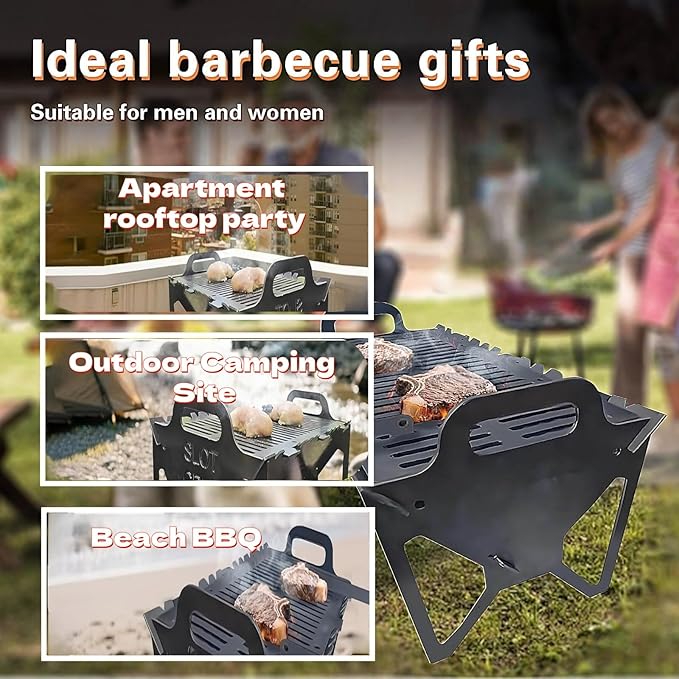 Slot Grill - asadores de carbon ,Collapsible BBQ Grill for Easy Storage, Lightweight & Compact, portable charcoal grill for camping, Tailgating & Outdoor Cooking