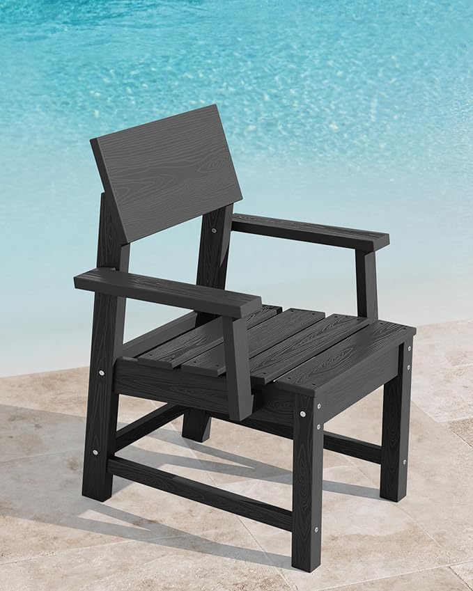SERWALL HDPE Outdoor Dining Set, Square Table and Chairs Set All Weather Patio Dining Set, 5-Piece Patio Dining Furniture for Deck, Garden, Backyard, Black