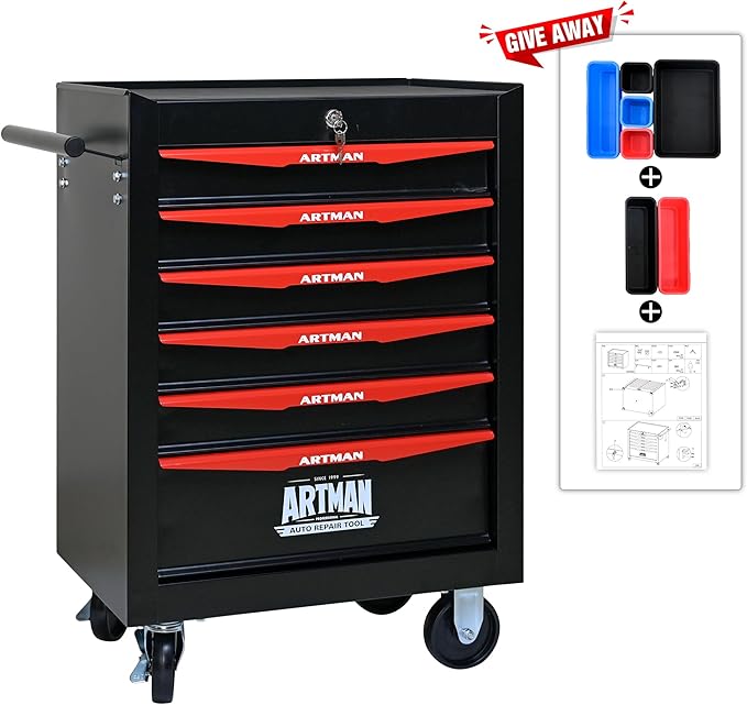 6 Drawers Tool Cart on Wheels, Multifunctional Rolling Tool Storage Chest, Drawers Rolling Trolley Organizer Tool Box for Warehouse, Garage, Workshop, Repair Shop (6 Drawers-30.5" H)