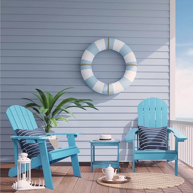 Adirondack Chairs Set of 2, All Weather Resistant Plastic Chairs with Cup Holder, 5 Easy Steps to Install, Outdoor Chairs for Patio, Garden, Backyard Deck, Lawn, Fire Pit - Lake Blue