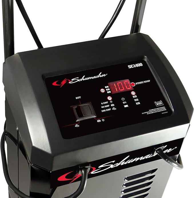 Schumacher Electric Wheeled Automatic 6A Car Battery Charger and 300A Engine Starter, 4-in-1 Solution, Maintainer, 60A Boost, for 6V/12V Power Sport, Automotive, and Marine Batteries, SC1400