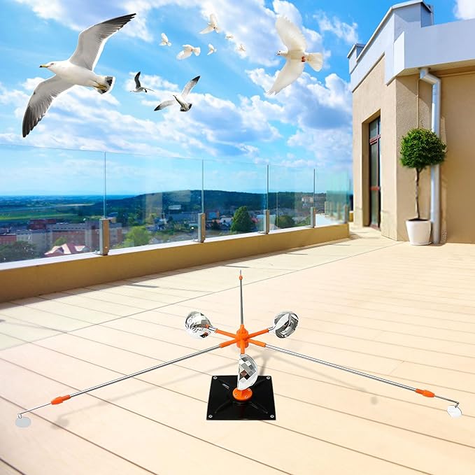 Bird Reflective Spinning Deterrent Devices for Outside Keep Birds Away Pigeon Woodpeckers Deterrent for Garden Roofs(with Base and Pole)