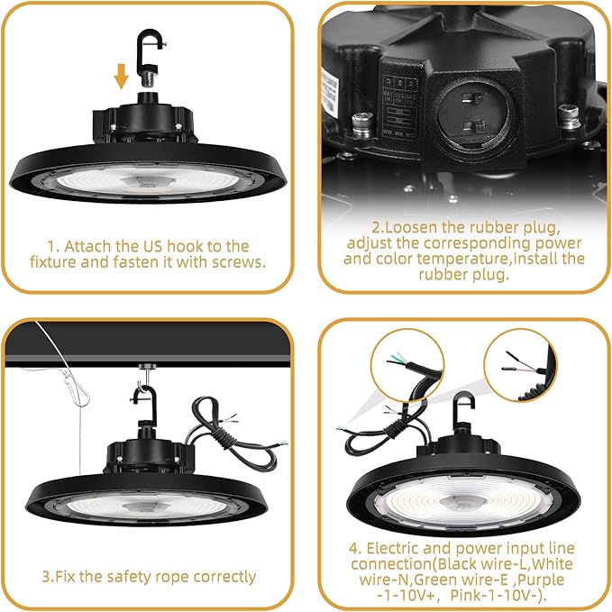 RMC 8 Pack UFO LED High Bay Light 150W 24000LM,3 CCT Switchable (3500K/4000K/5000K), 0-10V Dimmable, 120-277V, ETL Listed, Commercial LED Shop Lights for Warehouse, Workshop, Barn, Factory