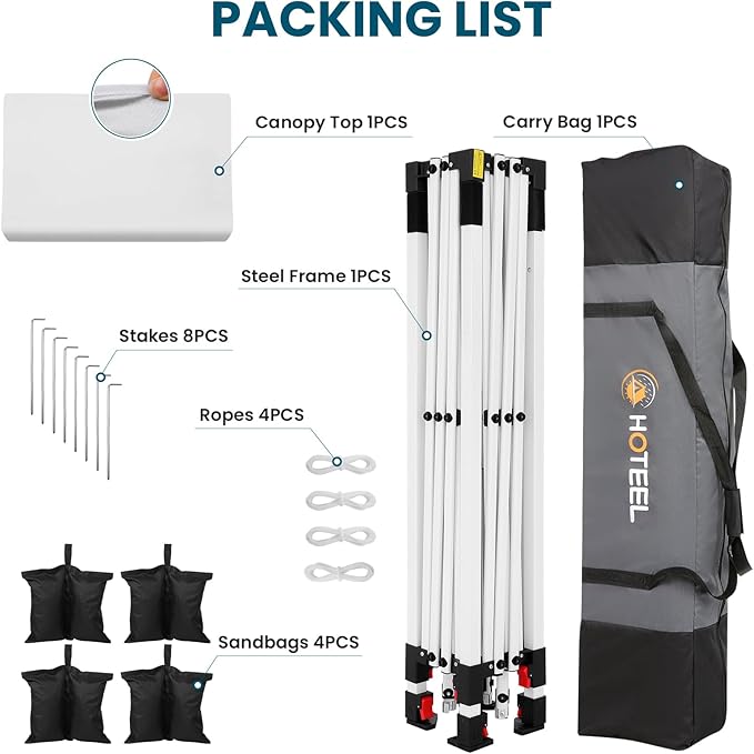 HOTEEL 10x10 Pop Up Canopy, Easy Setup Party Tent with Carry Bag, Weight Bag, Outdoor Portable Event Shelter for Backyard, Market, White