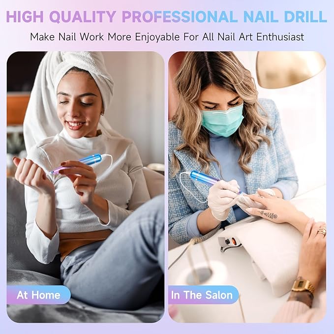Nail Drill Professional, 35000RPM Electric Nail File Rechargeable, Portable Nail Drill Cordless Kit Efile for Acrylic Nails, Nail Dremel Manicure Perdicure for Salon & Home Use (Gradient)