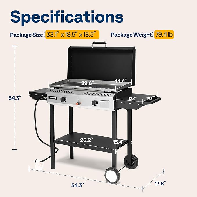 VIVOHOME 2-Burner Outdoor Griddle Station with Detachable Griddle Plate, Portable Propane Gas Stove with 2 Wheels, Multifunctional BBQ Grill for Backyard, Camping, and Tailgating