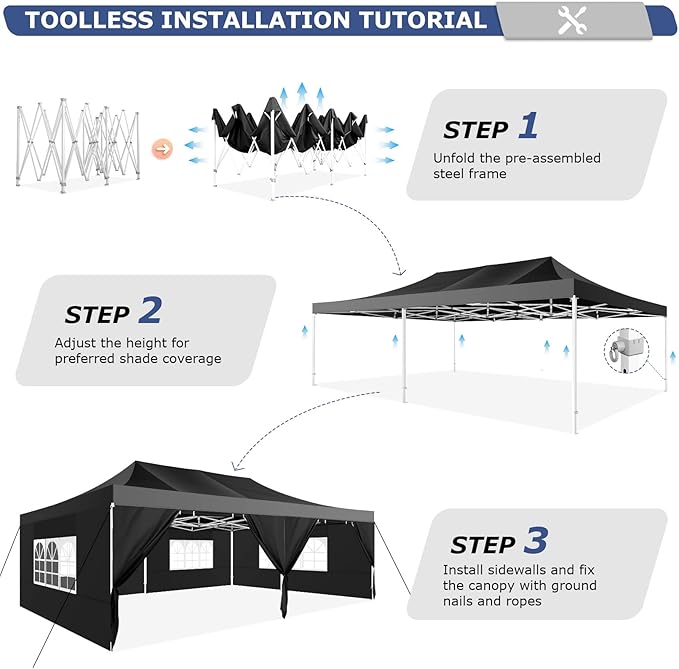 COBIZI 13x26 Pop up Canopy Heavy Duty with 6 Sidewalls, Easy Set-up Commercial Outdoor Party, 100% Waterproof Wedding Canopy Gazebo, 2 Height Adjustable with Wheeled Bag,Black