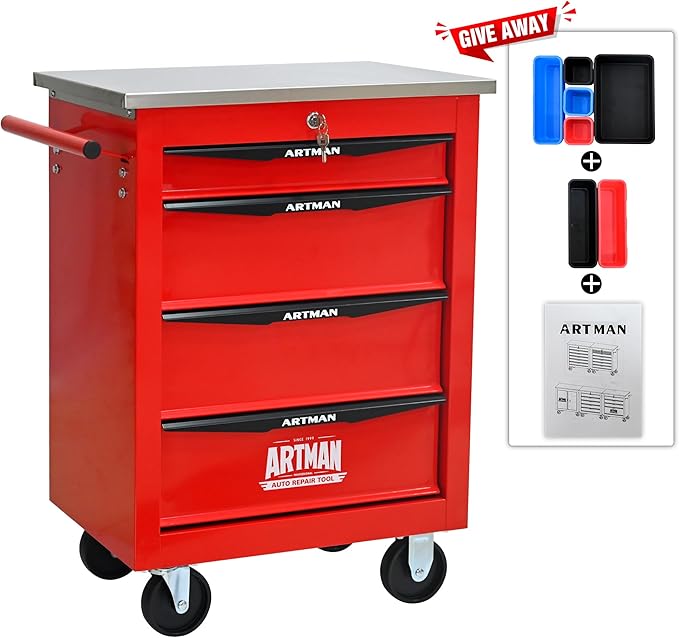 4 Drawers Rolling Tool Box on Wheels, Multifunctional Tool Cart, Drawers Rolling Trolley Organizer Tool Storage Chest for Garage,Workshop,DIY Multiple Interconnectable(4 Drawers-30.5" H)