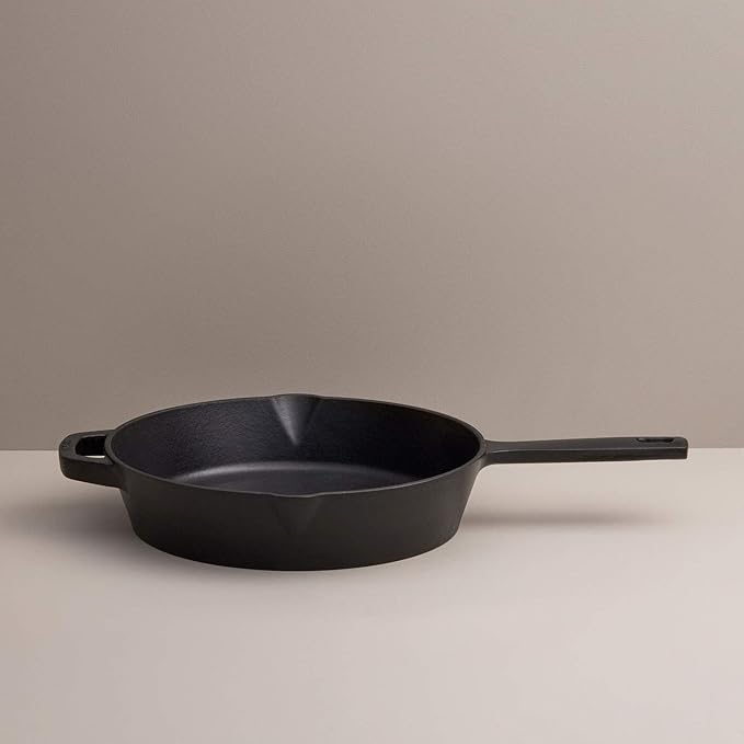 Milo by Kana 10-Inch Enameled Cast Iron Skillet | Nonstick Pre-Seasoned Cast Iron Grill Pan | Oven Proof and Dishwasher Safe | Cast Iron Cookware (Black)