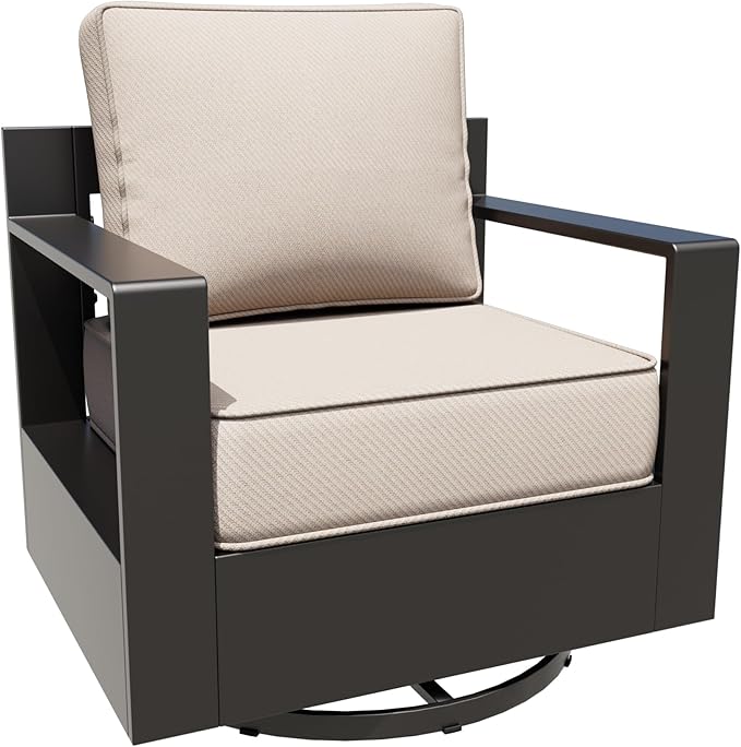 Aluminum Outdoor Swivel Rocker Chairs Set of 2 - All Weather Use Porch Furniture, 2 Pieces 360 Degree Swivel Glider Patio Chairs with 6" Water-Resistant Cushion & Chair Covers (Beige)