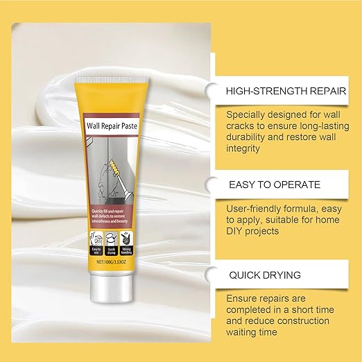 Wall Repair Paste, Quick Drying Filler 1pc 100g 5.5x16.3cm, Crack Sealant Tube, Repair Zone Patch Compound, Home Improvement Solution, for Living Room Bedroom Bathroom Kitchen Balcony Basement Garage