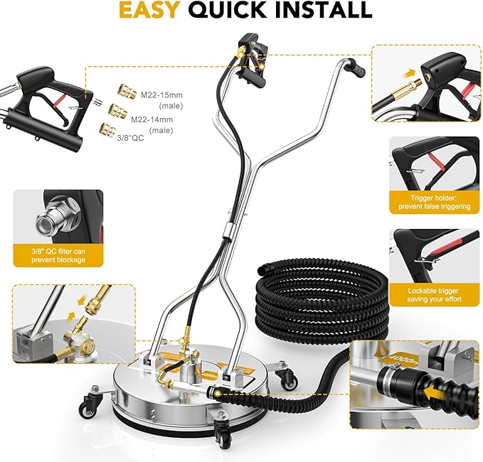 EVEAGE 16.5" Pressure Washer Surface Cleaner, EP003 Dual Handle Stainless Steel Surface Cleaner for Pressure Washer Power Washer, 4000 PSI, Perfect for Driveways, Sidewalks,Patios Cleaning (16.5inch)
