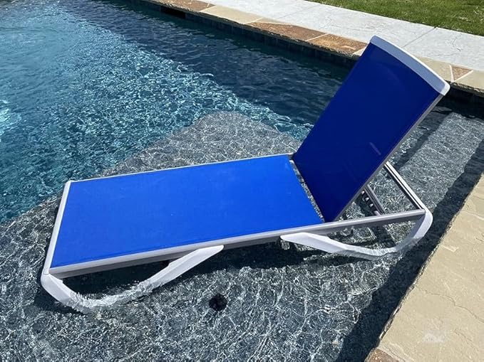 Domi Set of 4 Pool Lounge Chairs Aluminum Adjustable Outdoor Chaise Lounge,All Weather Plastic Poolside Lounge Chairs for Deck Lawn Backyard, Blue Textilene