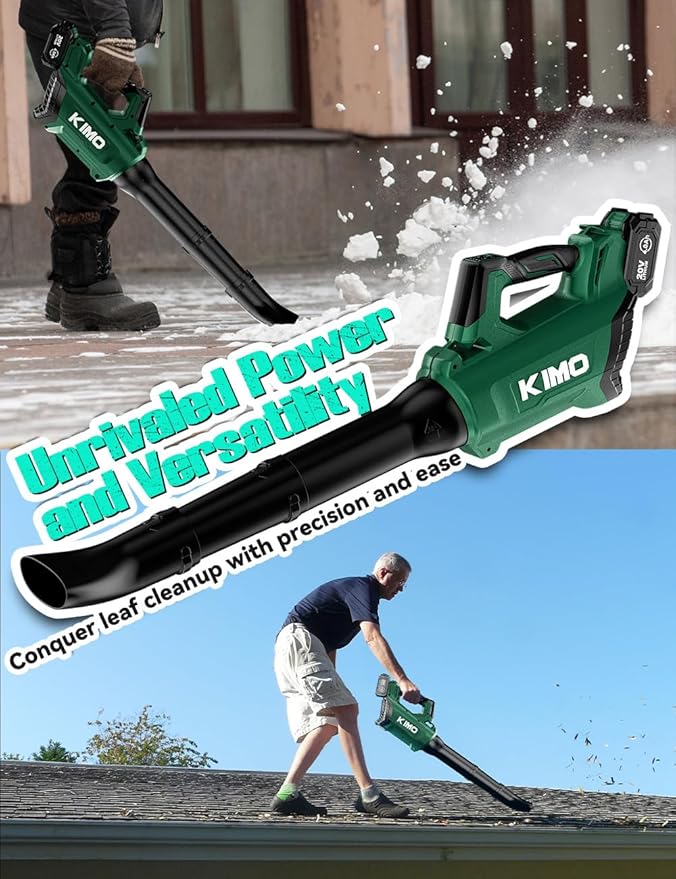 KIMO Cordless Leaf Blower with Battery and Charger, 750CFM 220MPH, 4 Speeds w/Turbo Mode, Brushless Motor, 3 Extended Tube, 2x4.0Ah Battery Powered Leaf Blowers for Lawn Care Patio Cleaning Wet Leaves