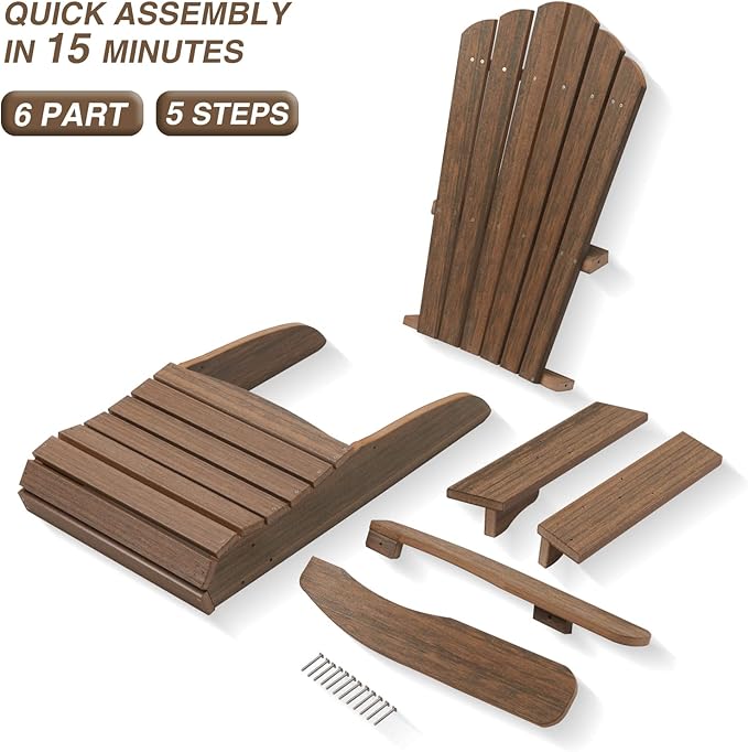 Adirondack Chair Outdoor, Oversized Patio Chair Poly Lumber, Weather Resistant & Heavy Duty, Fire Pits Chair for Porch, Poolside, Lawn, Backyard and Garden, 350lbs Capacity (Light Brown)