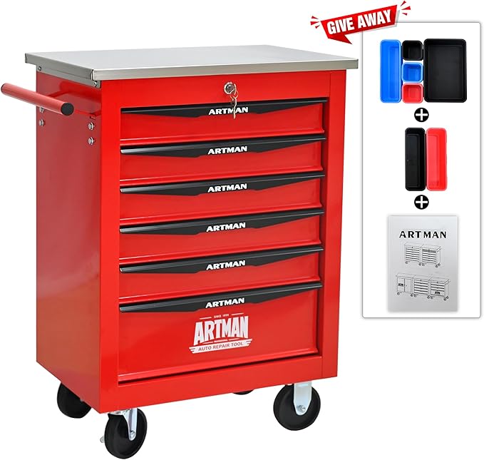 6 Drawers Rolling Tool Box on Wheels, Multifunctional Tool Cart, Drawers Rolling Trolley Organizer Tool Storage Chest for Garage,Workshop,DIY Multiple Interconnectable(4 Drawers-30.5" H)