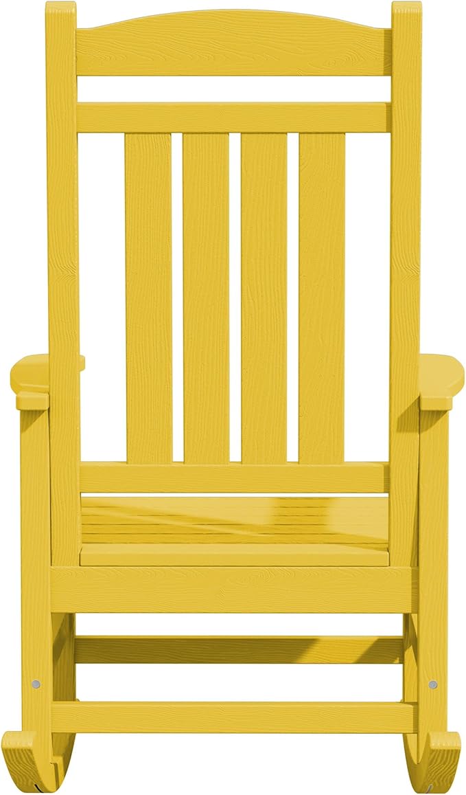 KINGYES HDPE Outdoor Rocking Chair Set of 4, All-Weather Poly Patio Rocking Chairs with 330lbs Support for Adults, Yellow
