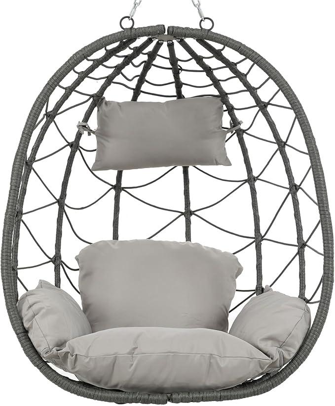 Indoor Outdoor Egg Chair with Stand Wicker Hanging Swing for Patio Bedroom Living Room Balcony Lightweight and Portable Design