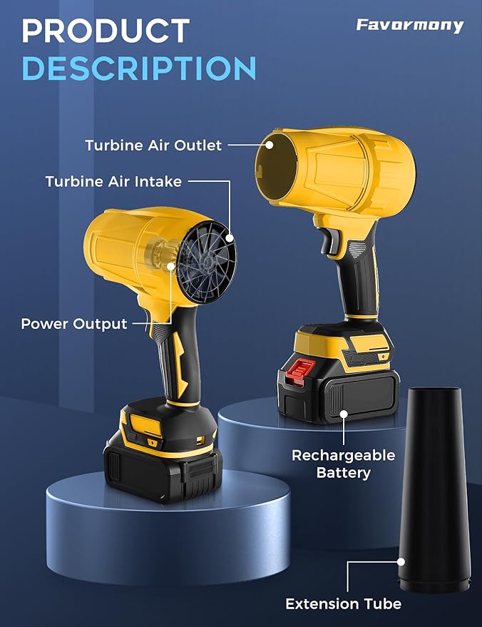 Cordless Leaf Blower, 600,000 RPM Electric Handheld Turbo Jet Blower with 2×4.0Ah Batteries and Charger for 40 Minutes Use, Portable and Lightweight for Lawn Care, Patio, Yard, Deck Cleaning (Yellow)