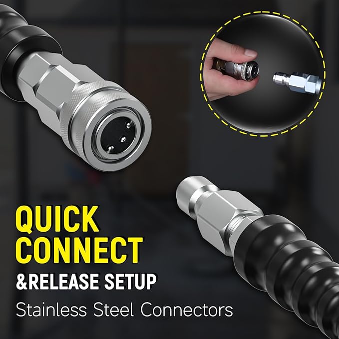 3/8" Kink Resistant Pressure Washer Hose 100FT, Swivel 3/8" Quick Connector and M22 Fitting, Supporting Up to 4200 PSI for Heavy Duty Use, Fitting Most Pressure Washers