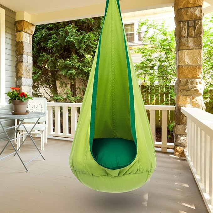 Y- STOP Kids Pod Swing Seat, Hanging Hammock Chair Swing with Inflatable Pillow, Sensory Swing Chair with Pocket for Outdoor and Indoor (Green)