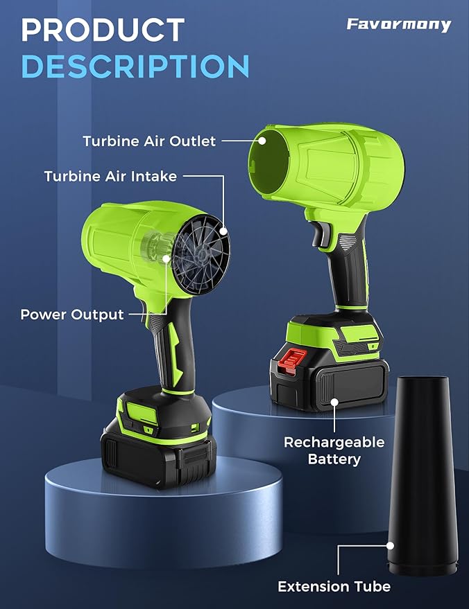 Cordless Leaf Blower, 600,000 RPM Electric Handheld Turbo Jet Blower with 2×4.0Ah Batteries and Charger for 40 Minutes Use, Portable and Lightweight for Lawn Care, Patio, Yard, Deck Cleaning (Green)