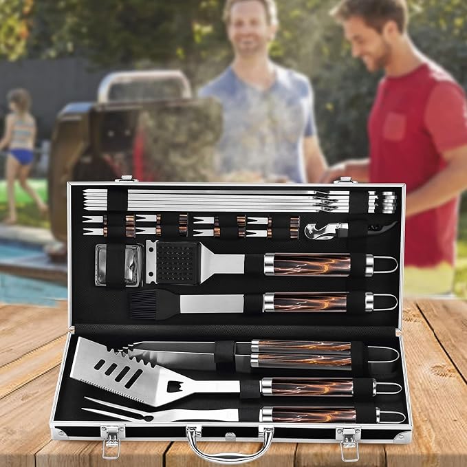 Grilljoy BBQ Accessories Grill Tools Set - 22PCS Stainless Steel Barbecue Grill Accessories for Outdoor Grill with Black Aluminum Case - Christmas Grilling Gifts for Men & Dad -Grill Tools Kit