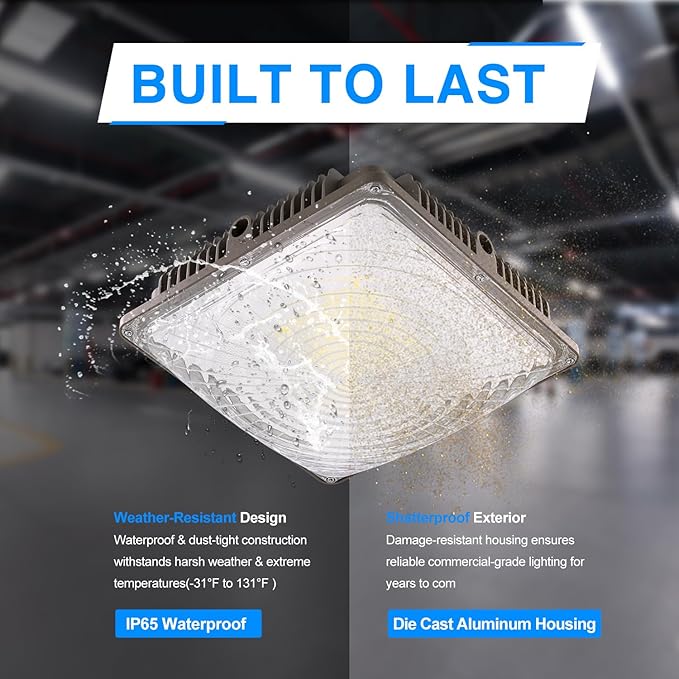 40W LED Canopy Light, 6000LM LED Canopy Lights Outdoor, IP65 Waterproof Canopy Light for Gas Station Industrial Lighting Garage Barn Shop Carport Warehouse Building Entrance UL Listed, 4 Pack
