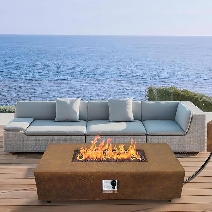 Afterglow Firepits All Terrafab External Gas Tank for Outdoor Use Rectangular 50000 Btu for Outside Patio Backyard Garden, Rusty Brown