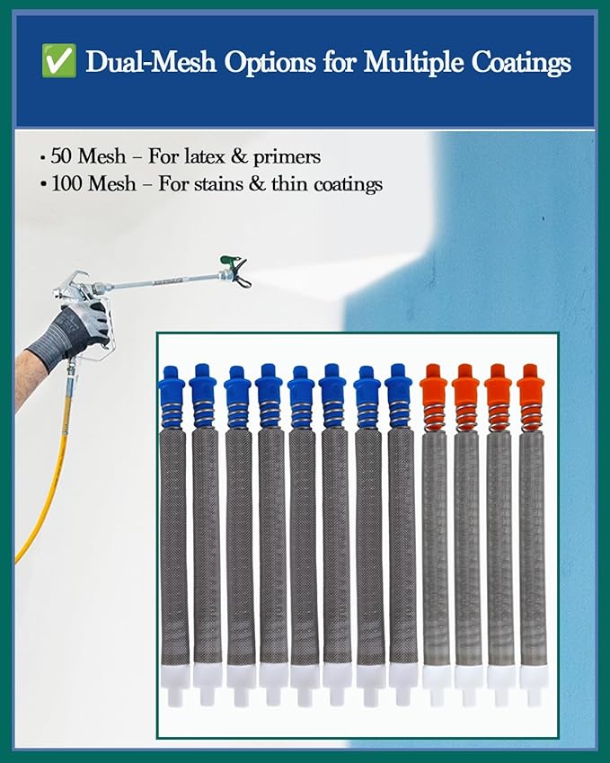 (8+4) Pack Airless Spray Gun Filters – Includes 8X Blue 218131 50 Mesh & 4X Orange 218133 100 Mesh Paint Sprayer Filters, Compatible with Graco SG2 and SG3 Spray Guns