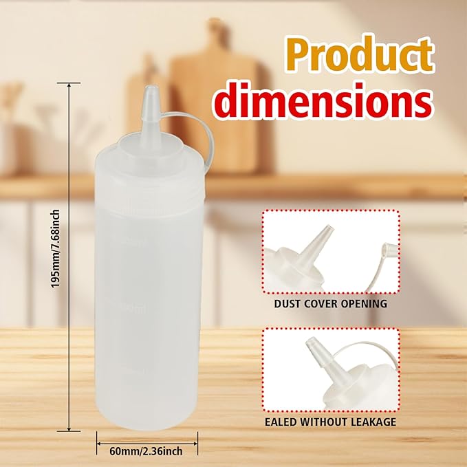 Squeeze Bottles for Sauces,Leak-Proof Condiment Dispenser, BPA-Free Kitchen Restaurant Squeeze Bottle Set with Wide Mouth for Ketchup, Mustard,Syrup,Dressings (White, 4Pack-12oz(300ml))