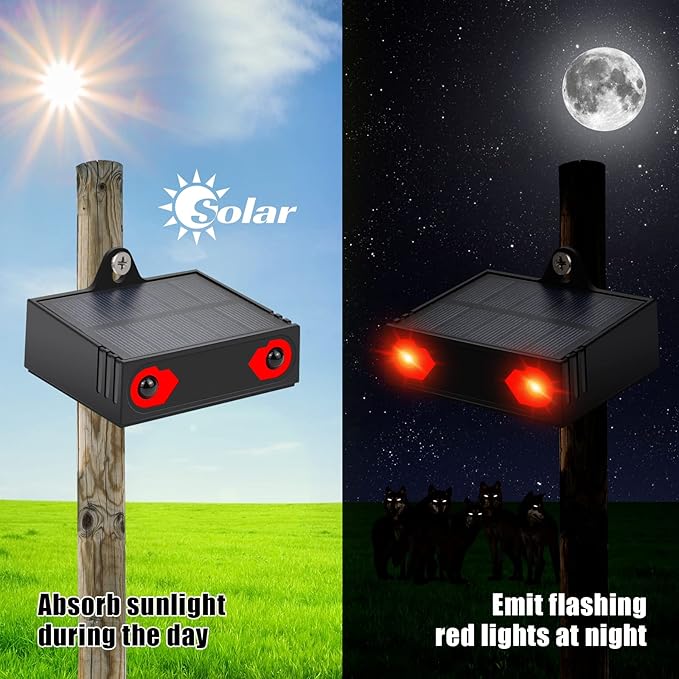 Coyote Deterrent Deer Repellent Devices Solar Nocturnal Animal Repeller Predator Light with Large Solar Panel for Yard Garden Chicken Coop Fox Raccoon Skunk 4 Pack