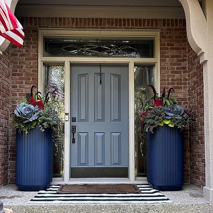 Crescent Garden Modular Self-Watering Tall Planter for Indoor & Outdoor, Modern Tall Square Planter with TruDrop Water Level Indicator for Patio, Corners, Entrance Decor- 20"x20"x38"H (Midnight Blue)
