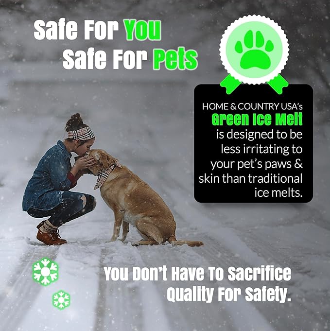 Peach Country Green Ice Melt -25°F Effective, Pet Safe Eco-Friendly De-Icer, Fast-Acting Granules for Driveways, Walkways & Entryways, 8 lb Pail