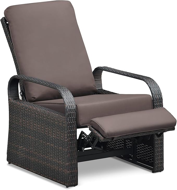 ART TO REAL Outdoor Recliner, Outdoor Wicker Recliner Chair with 5.12'' Thickness Cushions, Automatic Adjustable Rattan Patio Chaise Lounge Chairs, Aluminum Frame, Anti-UV and Rustless