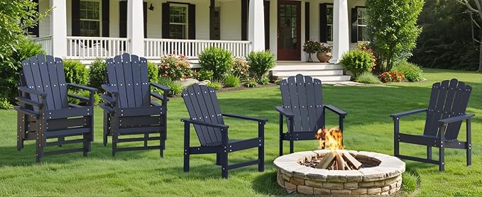 Stackable HDPE Adirondack Chairs Set of 2 – Durable, Weather-Resistant Outdoor Patio Seating, Low Maintenance Poly Lumber Chairs for Porch, Deck, Garden, Fire Pit (Blue)