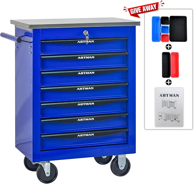 7 Drawers Tool Cart on Wheels, Multifunctional Rolling Tool Box, Drawers Rolling Trolley Organizer Tool Storage Chest for Garage,Workshop,DIY Multiple Interconnectable(4 Drawers-30.5" H)