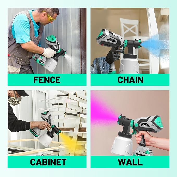 Litheli Cordless Paint Sprayer with Battery of 20V 4.0Ah, HVLP Paint Sprayer Gun with 1000ml Container and 3 Nozzles, Electric Powerful Paint Sprayers for House and Furniture Painting Fence Wall