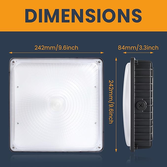LED Canopy Light 70W 3CCT 3000/4000/5000K, 30/45/60/70W Selectable, IP65 Waterproof, LED Canopy Lights Outdoor, Dim 100-277VAC, Square Gas Station Light for Garage Carport, ETL Listed