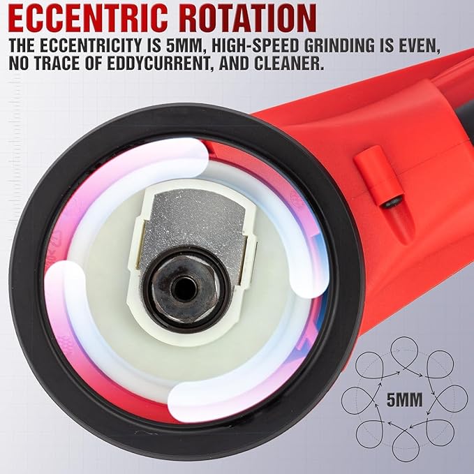 Electric Random Orbital Sander, PioneerWorks Brushless Motor, Powerful 350W & Low Vibration Palm Sander,10000 RPM Variable Speed,6-Inch Pads For Woodworking, Polishing, Sanding, Carpentry