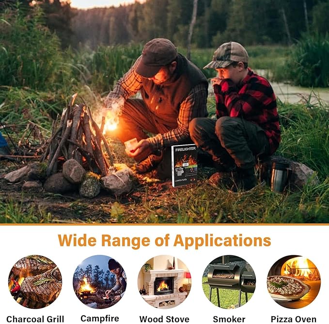 Fire Starters 12 Squares for Fileplace: Waterproof Firestarter for Stove Camping Grill Campfires BBQ
