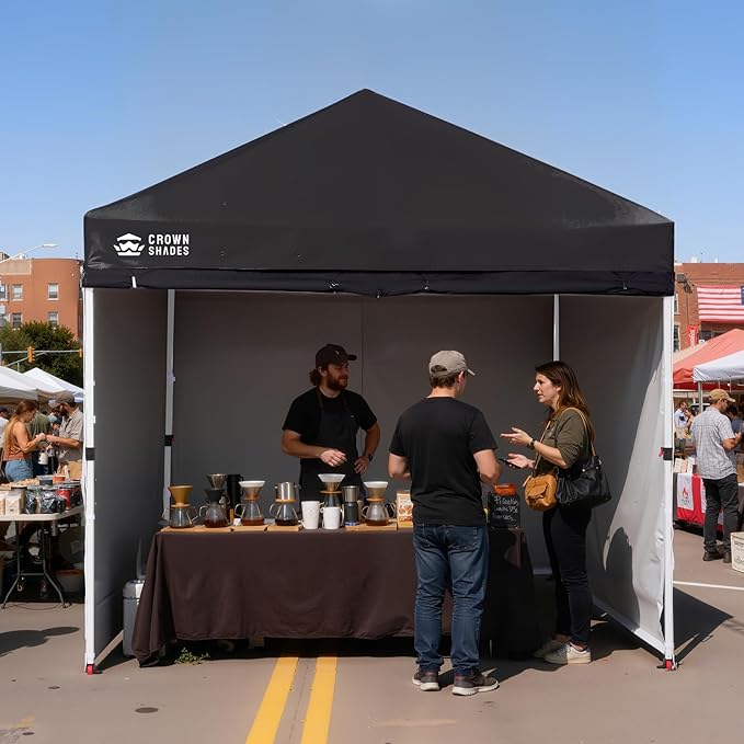 CROWN SHADES 10X10 Comercial Instant Canopy Pop Up Tent with Center Lock (10x10 with 4 Sidewalls, Black)