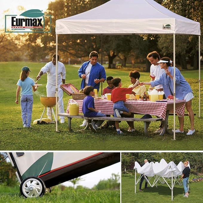 Eurmax USA 8'x12' Pop Up Canopy Tent Commercial Instant Canopies with Heavy Duty Roller Bag,Bonus 4 Sand Weights Bags (Sky Blue)