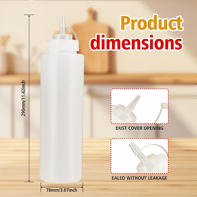 Squeeze Bottles for Sauces,Leak-Proof Condiment Dispenser, BPA-Free Kitchen Restaurant Squeeze Bottle Set with Wide Mouth for Ketchup, Mustard,Syrup,Dressings (White, 2Pack-32oz(900ml))